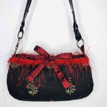 Other Vtg 80s AcScents Tapestry Black Floral Bag R