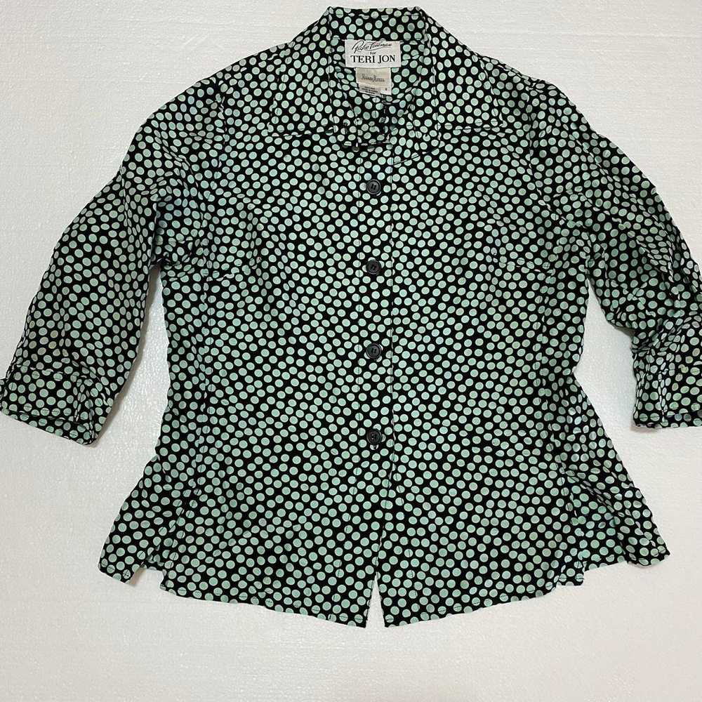 Vintage Neiman Marcus. Black & Sage Green Polka D… - image 10