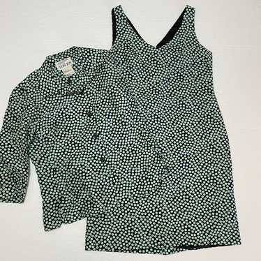 Vintage Neiman Marcus. Black & Sage Green Polka D… - image 1