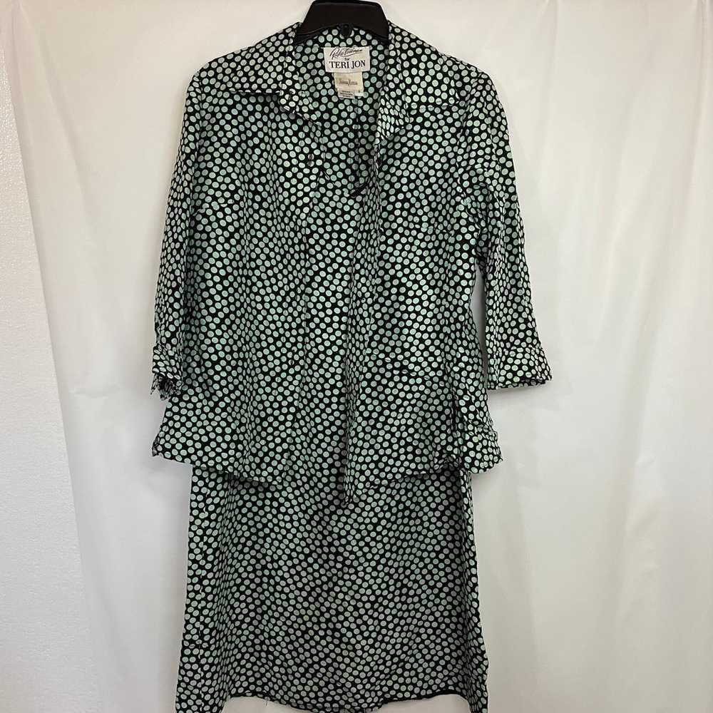 Vintage Neiman Marcus. Black & Sage Green Polka D… - image 2