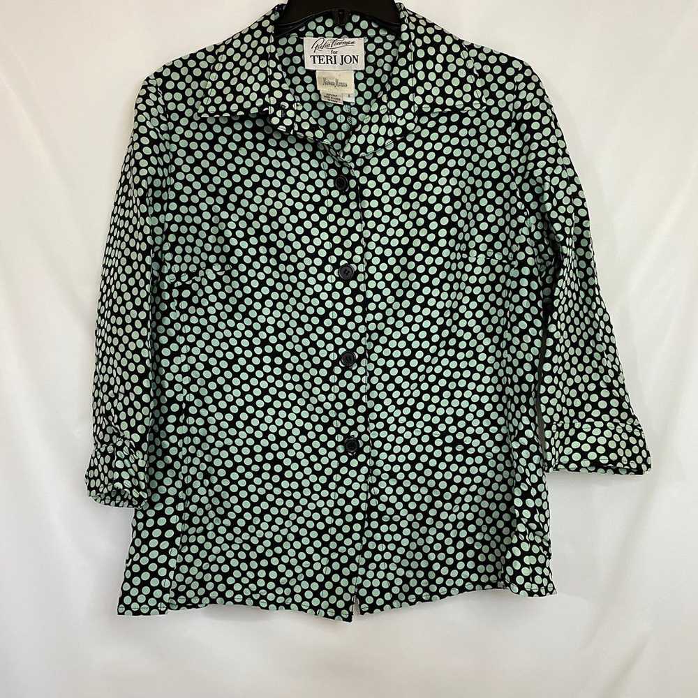 Vintage Neiman Marcus. Black & Sage Green Polka D… - image 8