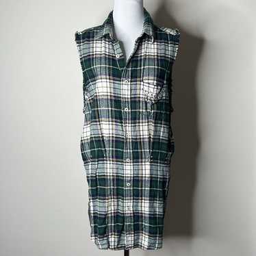 Free People Green Plaid Flannel Sleeveless Dress - image 1