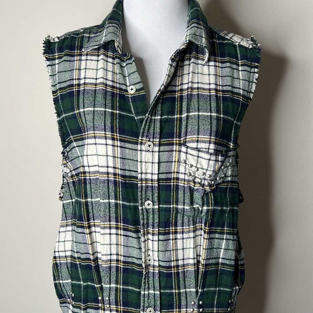 Free People Green Plaid Flannel Sleeveless Dress - image 2