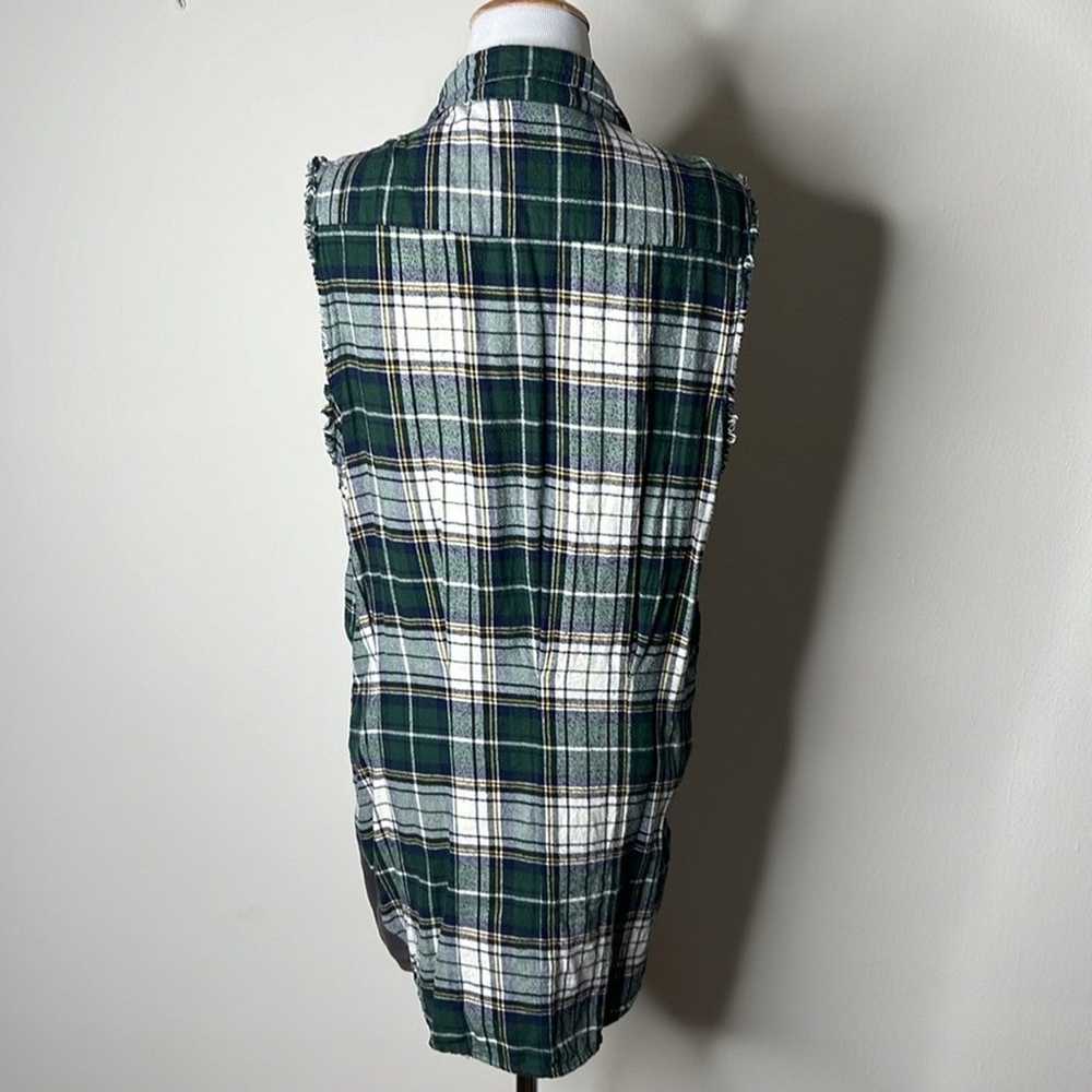 Free People Green Plaid Flannel Sleeveless Dress - image 5