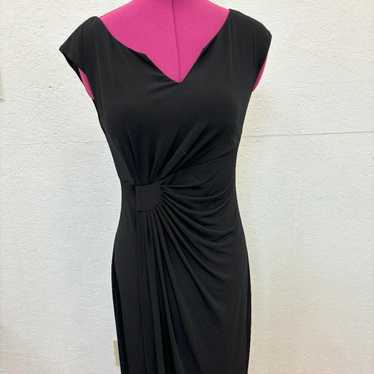 Connected Apparel Black Long Mock Wrap Dress with 