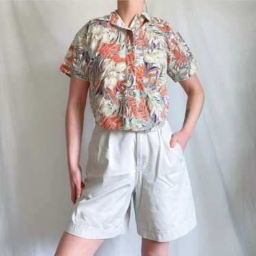 Vintage 80s Tropical Leaf Print Shirt