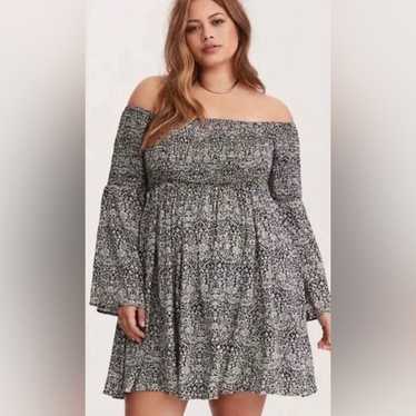 Torrid Mini Challis Smocked Off the Shoulder Mini 