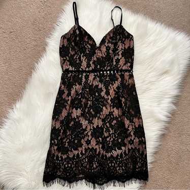 Tobi Nude & Black Lace Minidress Small