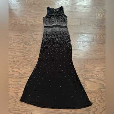 Xscape Black Long Formal Dress with Silver Beads S