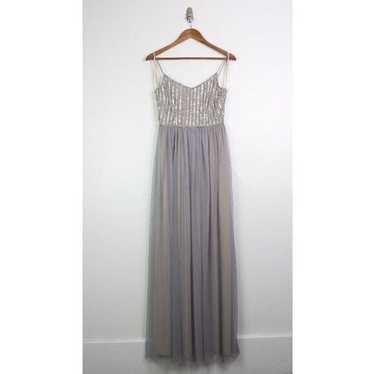 BHLDN Adrianna Papell Laurent Beaded Dress Silver 