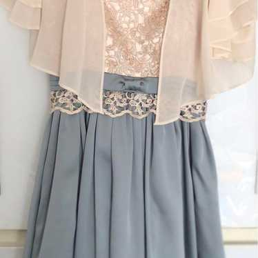 Beige and light blue lace-up dress