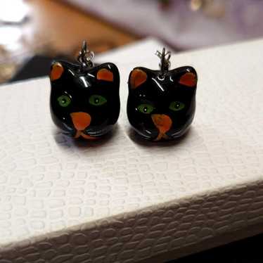 Handmade Halloween Cat Ceramic Drop Dangle Earring