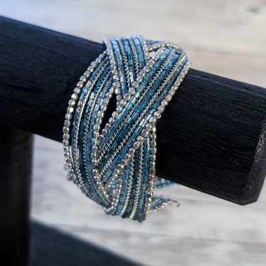 Vintage Bracelet Wide Blue & Silver Tones