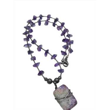 Vintage Charoite and Amethyst Necklace - Sterling 