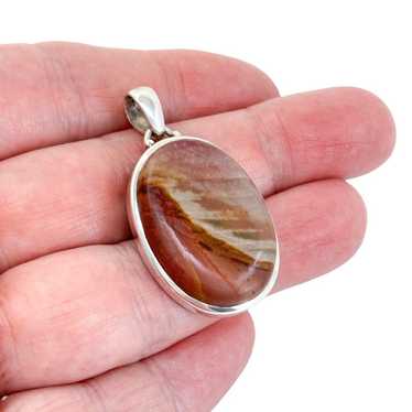 Vintage Sterling Silver 925 Jasper Oval Pendant