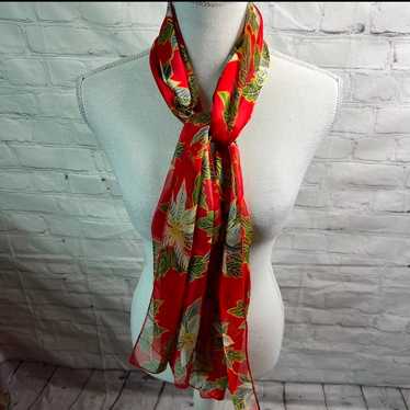 Vintage Christmas Poinsettia Flower Scarf