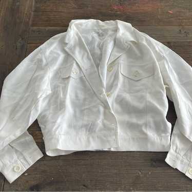 VTG Alan Austin soft cropped white model button up