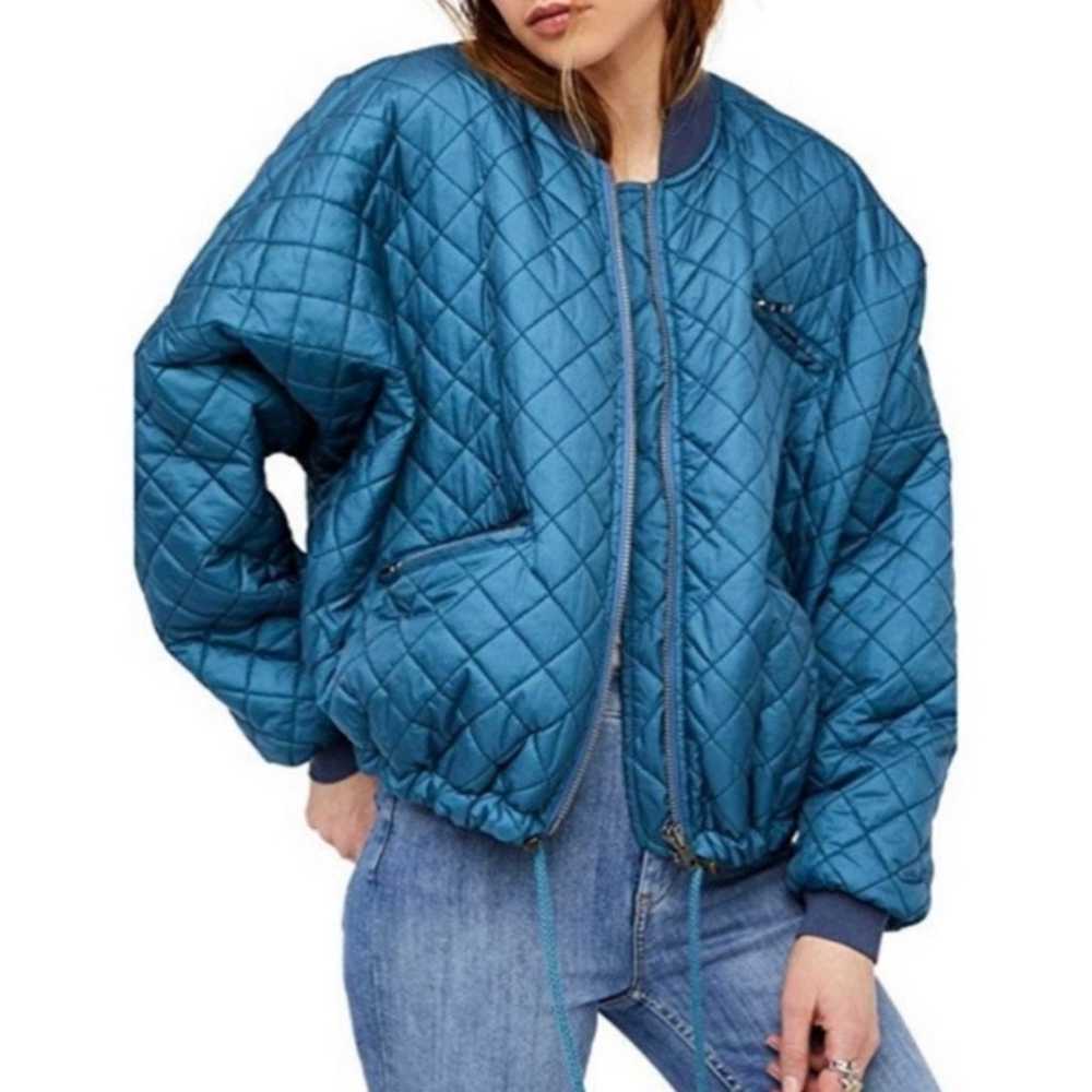 FREE PEOPLE Teal Oversized Quilted Bomber Jacket … - image 1