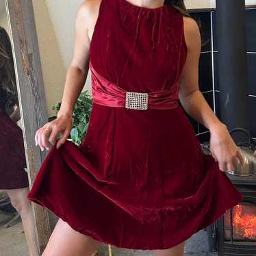 Burgundy Blood Red Crushed Velvet Dress