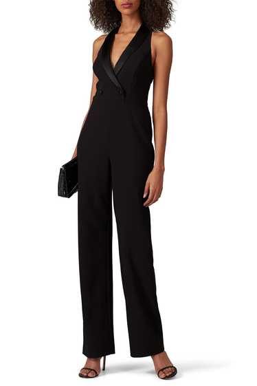 Aidan AIDAN MATTOX Black Crepe Tuxedo Jumpsuit