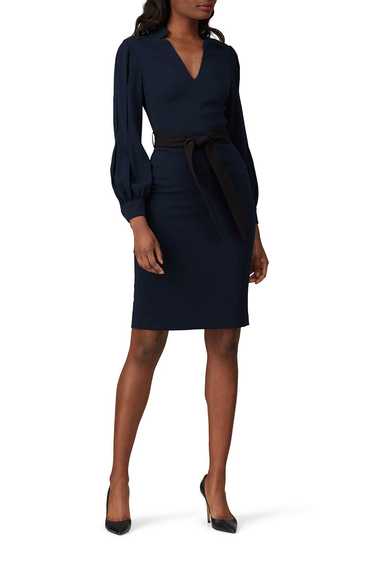 Badgley Mischka Navy Belted V-Neck Sheath