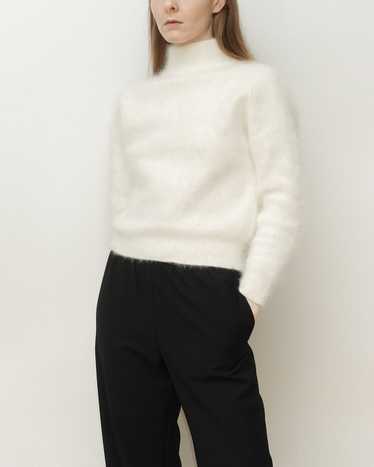 Fuzzy Cream Angora Cropped Mock Neck Sweater