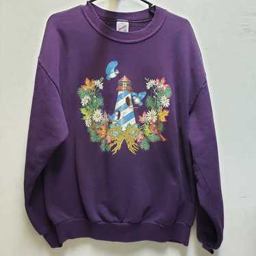 Vintage purple grandma style lighthouse sweatshirt