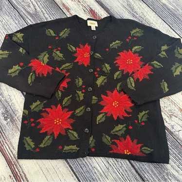 Vintage Talbots Poinsettias Knit Cardigan Sweater