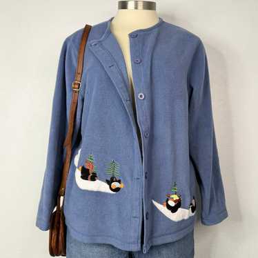 Vintage 90s Blue Penguin Fleece Button Jacket Blue