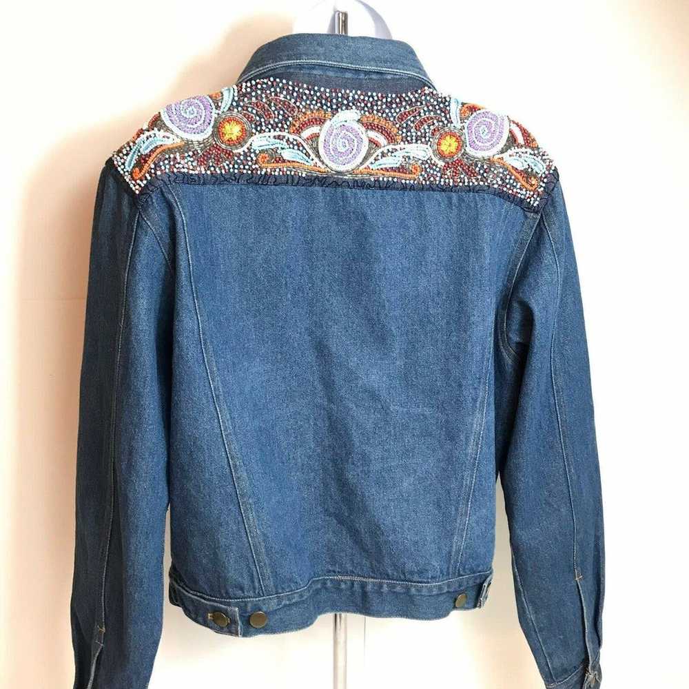Kk 88 Designs Vintage Hand Beaded Denim Jacket Go… - image 3
