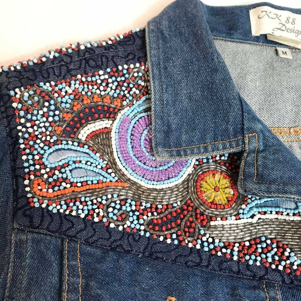 Kk 88 Designs Vintage Hand Beaded Denim Jacket Go… - image 6