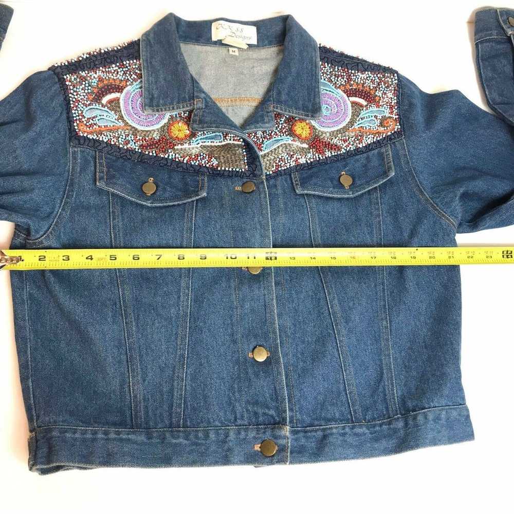 Kk 88 Designs Vintage Hand Beaded Denim Jacket Go… - image 7