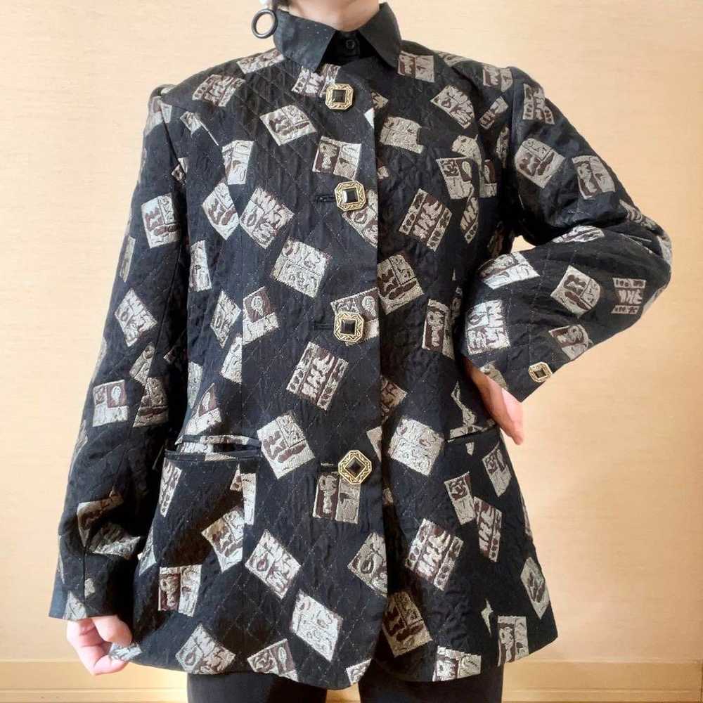 Square block pattern no-collar jacket made in Jap… - image 5