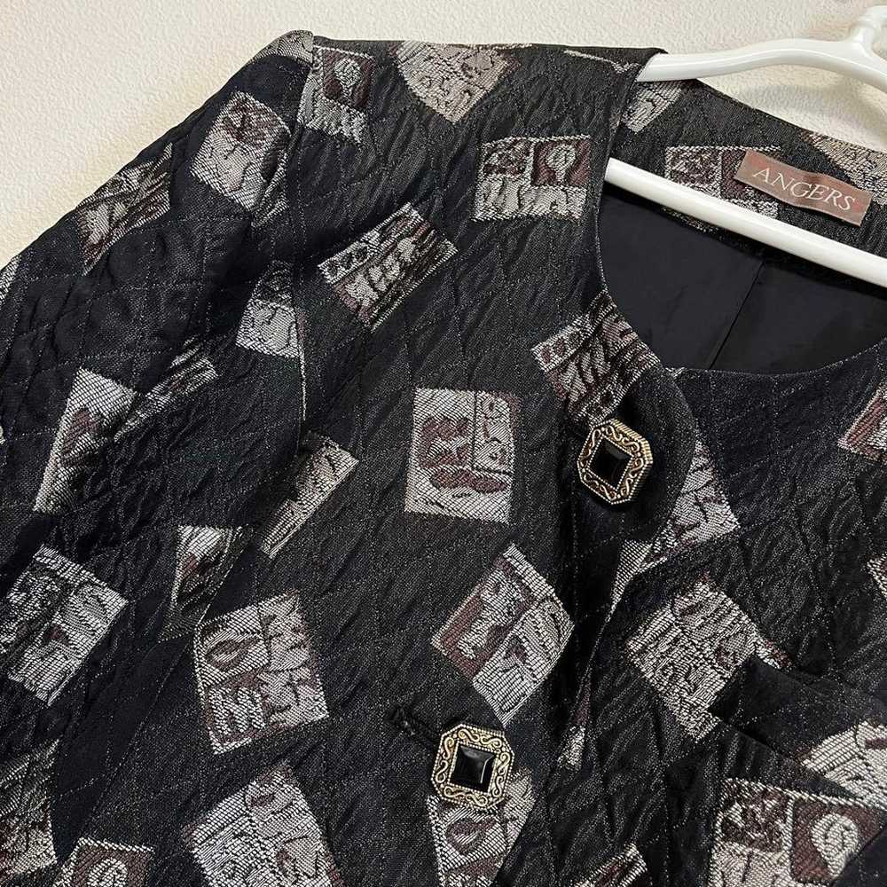 Square block pattern no-collar jacket made in Jap… - image 9