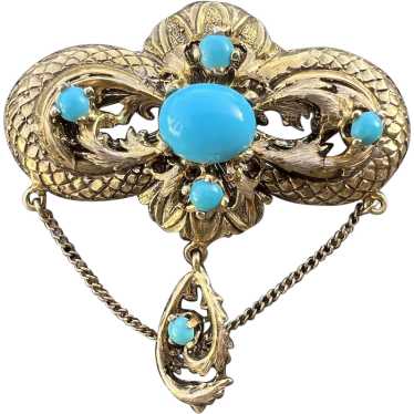 14K Yellow Gold Turquoise Brooch