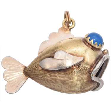 Vintage Two-Tone 14K Gold Fish Charm Pendant