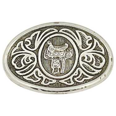 Western Saddle Belt Buckle Silvertone Avon Unisex 