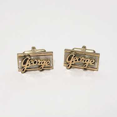 Vintage Pair George Monogram Name Gold Tone Cuffli