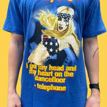 Lady Gaga TELEPHONE Tシャツ 2010 Lady Gaga Blue USA Telephone 2010 T-shirt Cotton For men