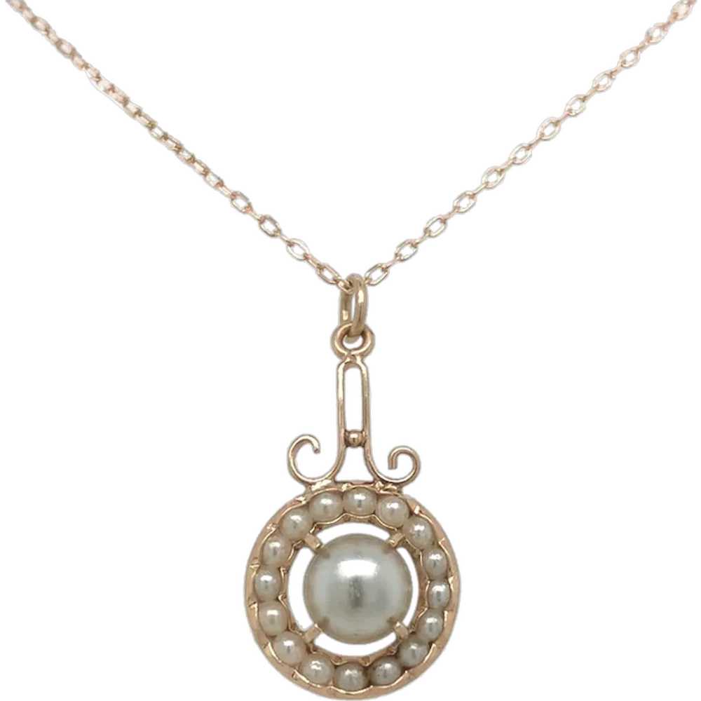 9K Rose Gold Victorian Faux Pearl Lavalier Pendan… - image 1