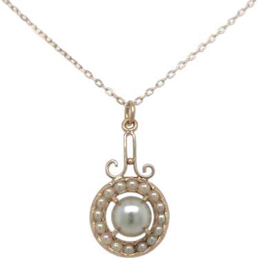 9K Rose Gold Victorian Faux Pearl Lavalier Pendan… - image 1