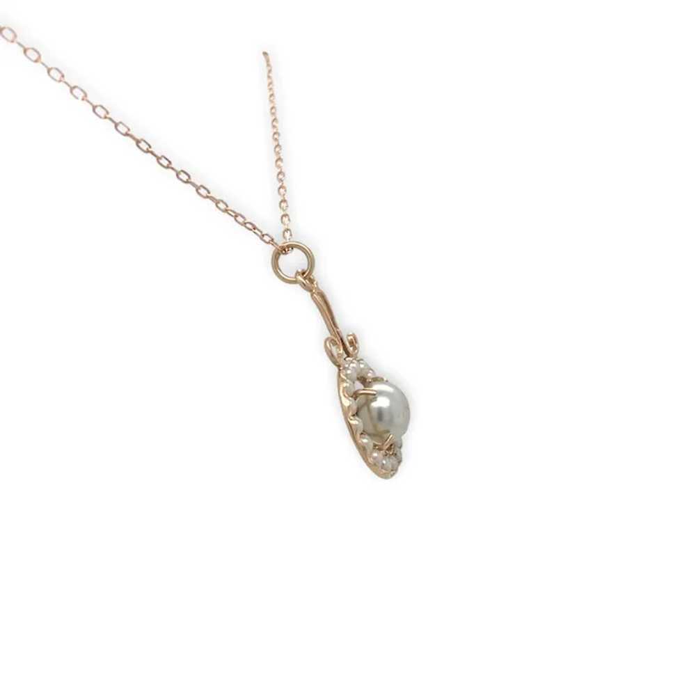 9K Rose Gold Victorian Faux Pearl Lavalier Pendan… - image 2