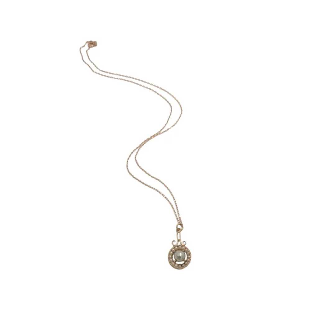 9K Rose Gold Victorian Faux Pearl Lavalier Pendan… - image 4