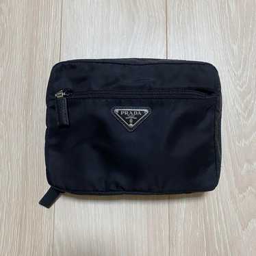 PRADA Travel Pouch Nylon Triangle Logo BLACK