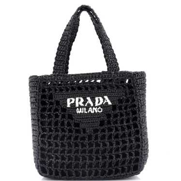 PRADA Triangle Logo Open Tote Raffia Small