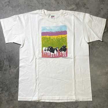 VINTAGE 1988 WOODY JACKSON ART T SHIRT SUNRISE USA COW