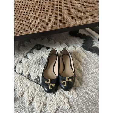 TORY BURCH LOWELL FLATS BLACK Gold LEATHER 7.5 M E