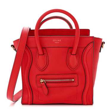 CELINE Drummed Calfskin Nano Luggage Red