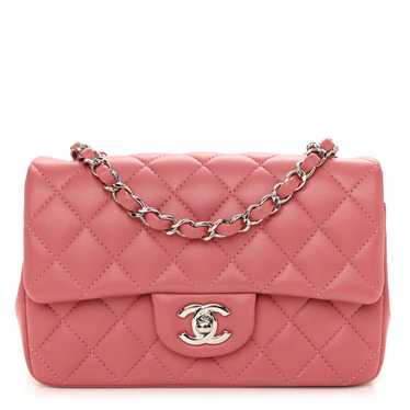 CHANEL Lambskin Quilted Mini Rectangular Flap Pink