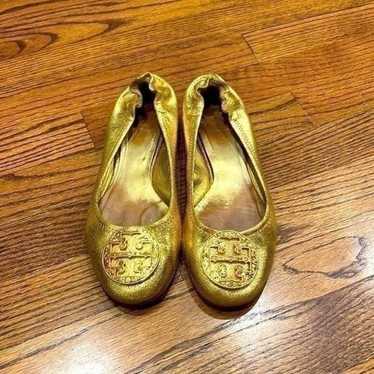 Authentic Tory Burch Gold Glitter Reva Flats size 